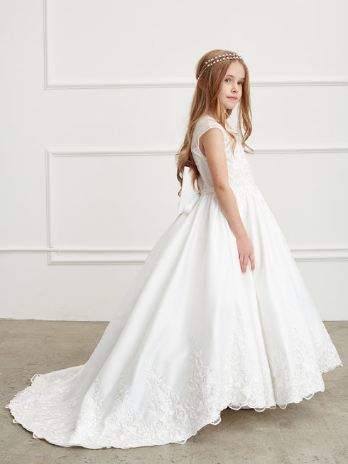 Tip Top Kids Big Girls Ivory Oversized Bow Train Communion Dress 8-16 - SophiasStyle.com